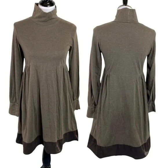 Uniqlo XS‎ brown long sleeve velvet trim dress - Picture 1 of 8